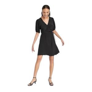 a new day women's balloon sleeve black wrap dress size L